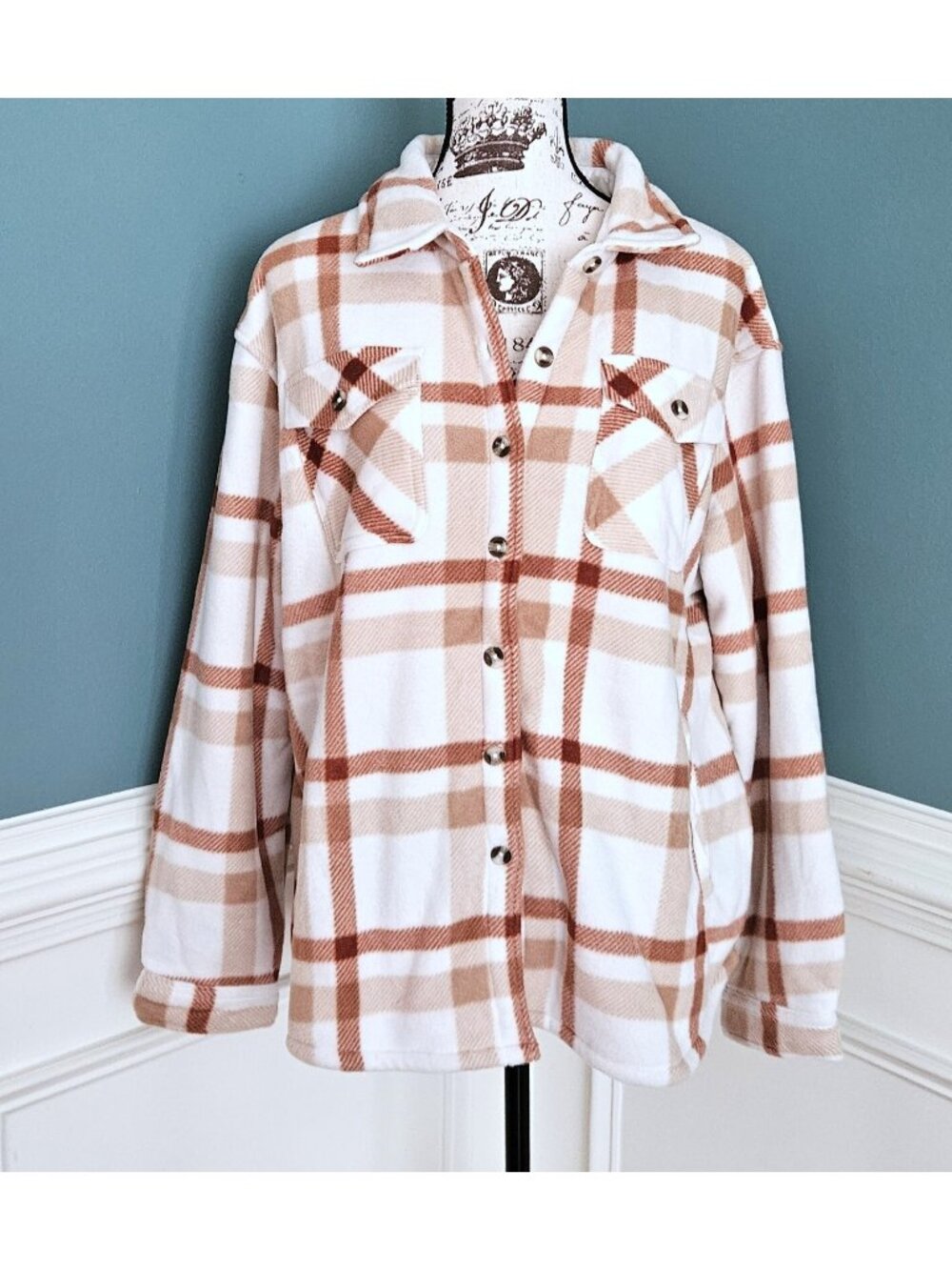 Sage Collective XL Fall Flannel Plush Shirt Jacket Button Up Copper CS1-200